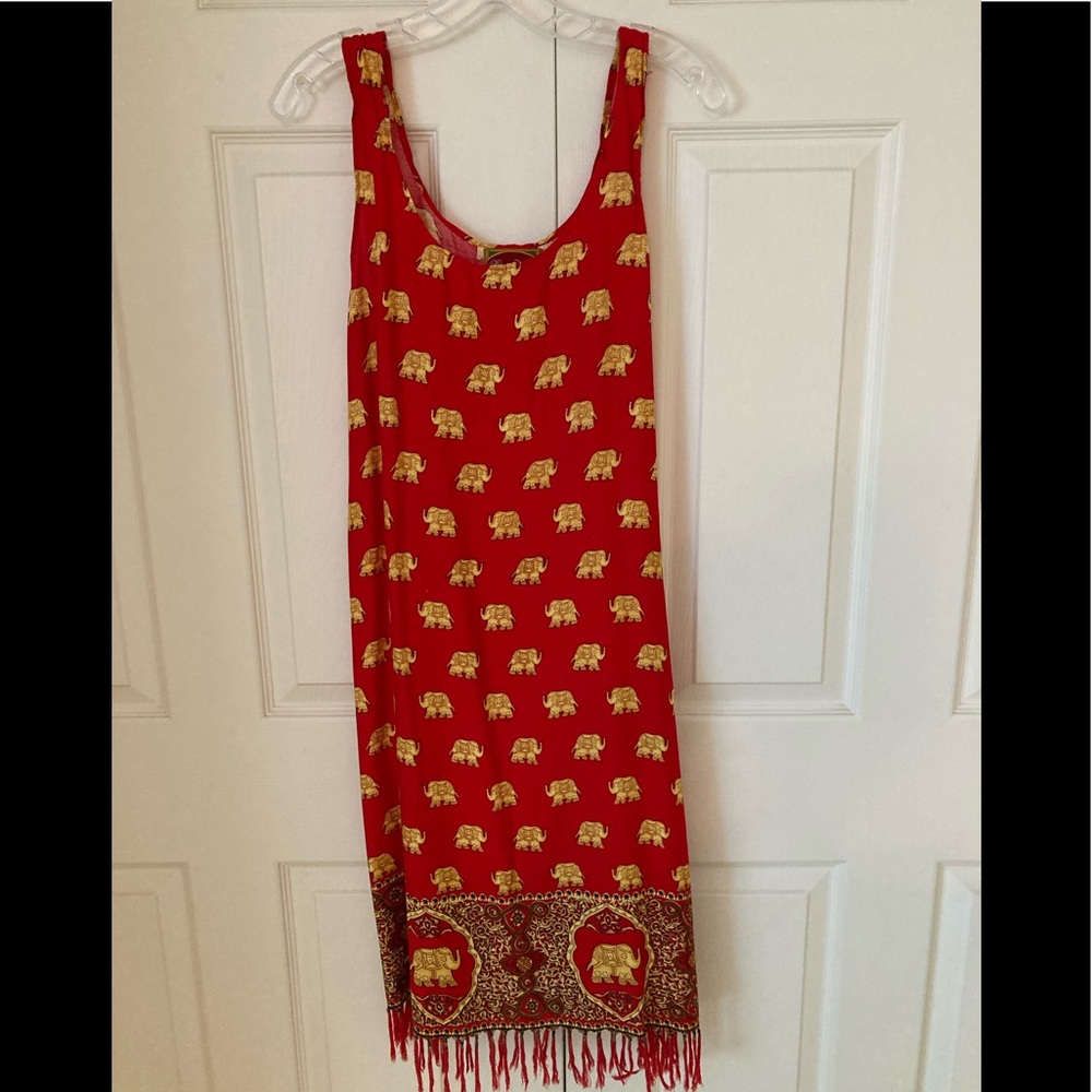 Maria Designs Red Elephant Design Rayon Dress Sz L